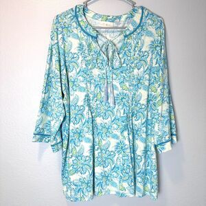 Belle by Kim Gravel Women's Size 1X Plus Pintuck‎ Tassel Top Peacock Blue